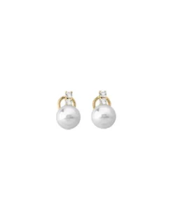 Tu & Yo Earrings|Majorica Gold Plated Selene Earrings With 10Mm White Pearls And Zircons