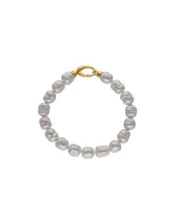 Golden Bracelets|Majorica Gold-Plated Silver Agora Baroque White Pearl Bracelet