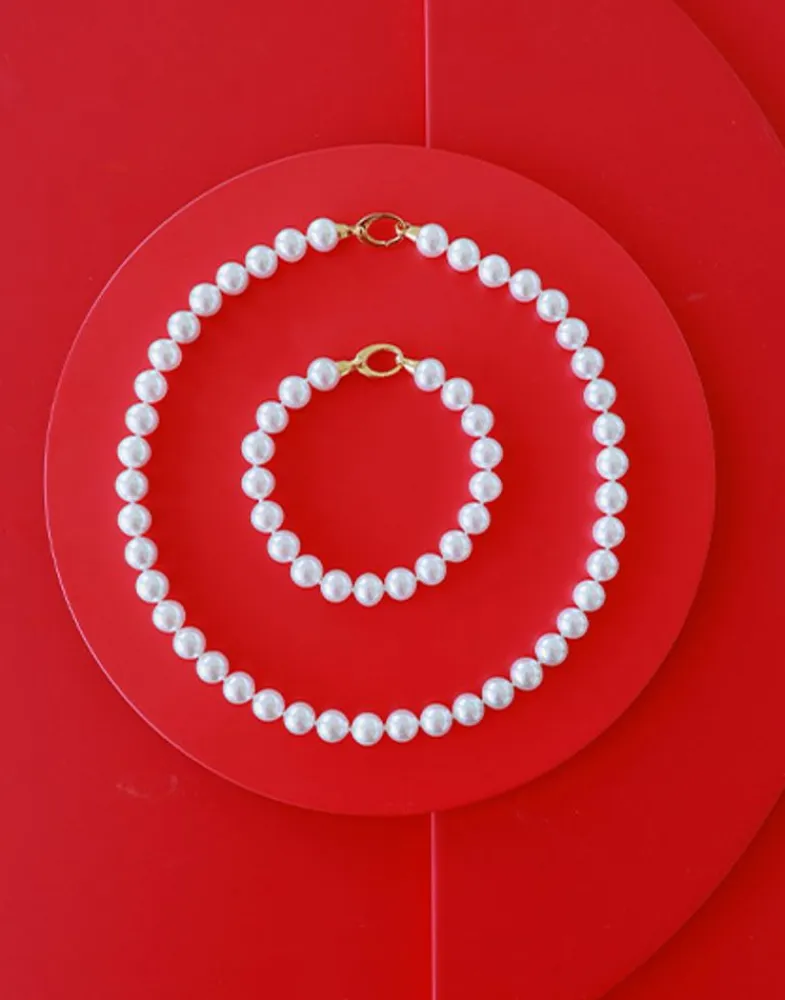 Golden Bracelets|Majorica Gold-Plated Silver Bracelet With 10Mm White Pearls Lyra