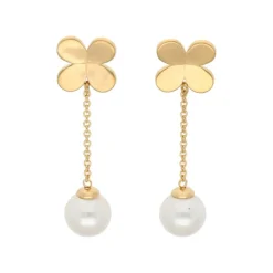 Pearl Drop Earrings|Majorica Gold-Plated Silver Clover And Pearl Ayanti Earrings