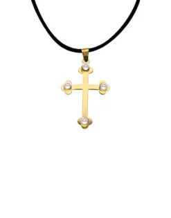 Pendant Chain|Majorica Gold Trinity Cross Pendant With Pearls