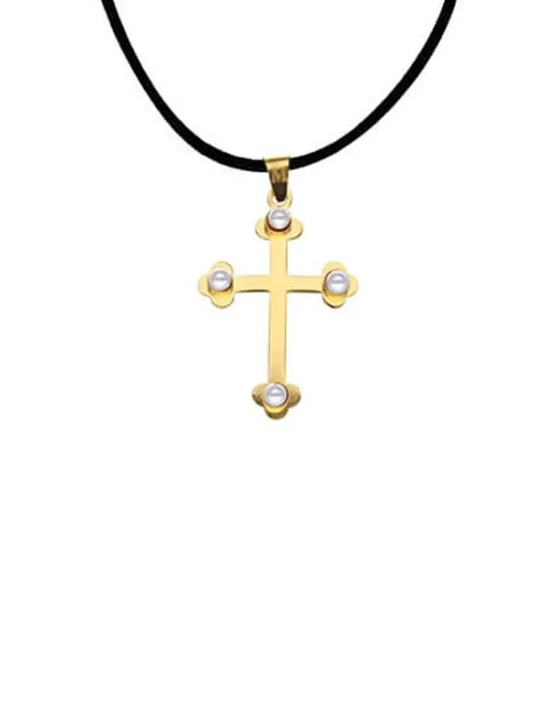 Pendant Chain|Majorica Gold Trinity Cross Pendant With Pearls
