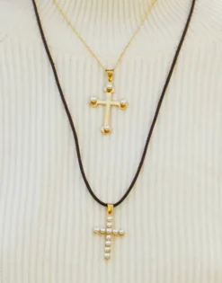 Pendant Chain|Majorica Gold Trinity Cross Pendant With Pearls