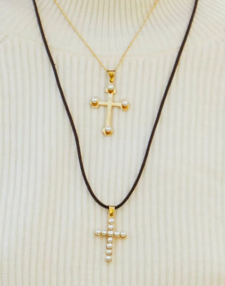 Pendant Chain|Majorica Gold Trinity Cross Pendant With Pearls