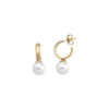 Pearl Hoop Earrings|Majorica Hoop Earrings Chara Gold Plated With White Pearl