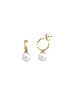 Pearl Hoop Earrings|Majorica Hoop Earrings Chara Gold Plated With White Pearl