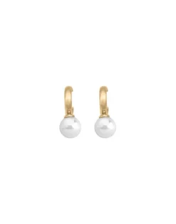 Pearl Hoop Earrings|Majorica Hoop Earrings Chara Gold Plated With White Pearl