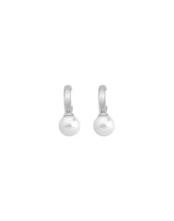 Pearl Hoop Earrings|Majorica Hoop Earrings Chara In Silver With White Pearl