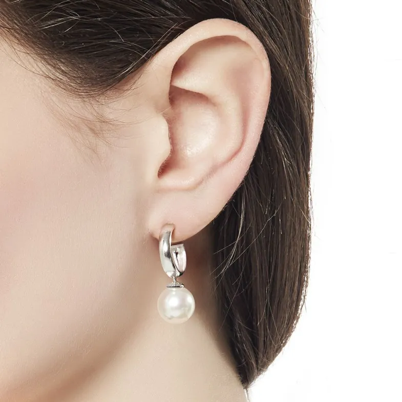 Pearl Hoop Earrings|Majorica Hoop Earrings Chara In Silver With White Pearl