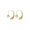 Pearl Hoop Earrings|Majorica Juno Drop-Shaped Hoop Earrings In Golden Steel