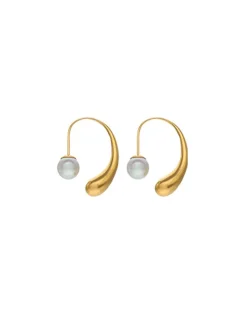 Pearl Hoop Earrings|Majorica Juno Drop-Shaped Hoop Earrings In Golden Steel