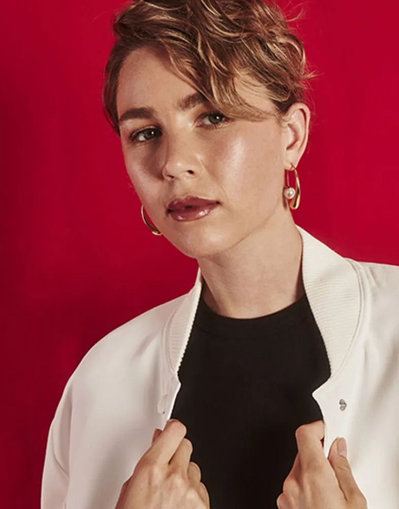 Pearl Hoop Earrings|Majorica Juno Drop-Shaped Hoop Earrings In Golden Steel