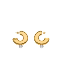 Pearl Hoop Earrings|Majorica Juno Large Hoop Earrings In Gold Steel And Pearl
