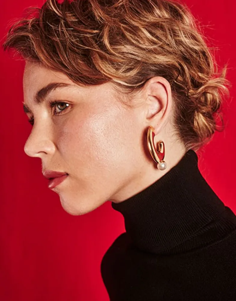 Pearl Hoop Earrings|Majorica Juno Large Hoop Earrings In Gold Steel And Pearl