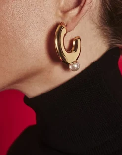 Pearl Hoop Earrings|Majorica Juno Large Hoop Earrings In Gold Steel And Pearl