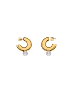 Pearl Hoop Earrings|Majorica Juno Medium Hoop Earrings In Gold Steel And Pearl