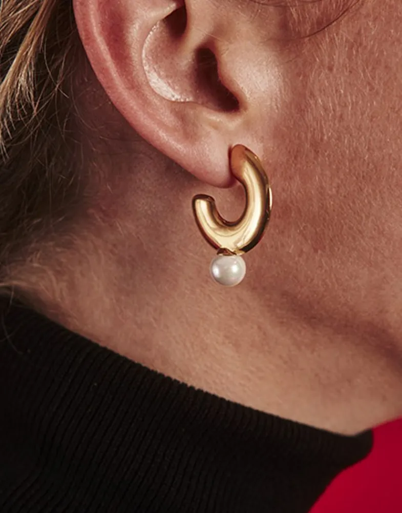 Pearl Hoop Earrings|Majorica Juno Medium Hoop Earrings In Gold Steel And Pearl