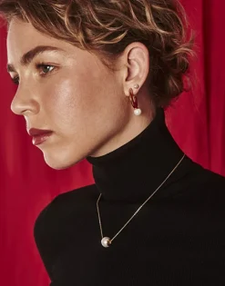 Pearl Hoop Earrings|Majorica Juno Medium Hoop Earrings In Gold Steel And Pearl
