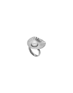 Large Pearl Rings|Majorica Large Le Palm Steel Ring With White Pearl