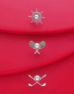 Pins|Majorica Le Club Golf Broach In Steel With A White Half Pearl