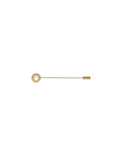 Pins|Majorica Le Club Long Gold Steel Broach With Logo And White Half Pearl