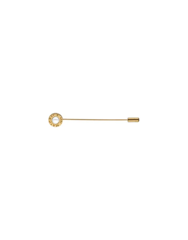 Pins|Majorica Le Club Long Gold Steel Broach With Logo And White Half Pearl