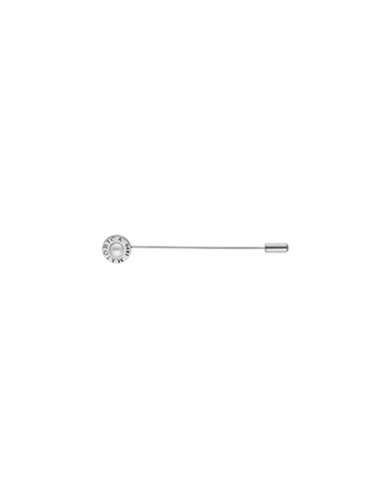 Pins|Majorica Le Club Long Steel Broach With Logo And White Half Pearl