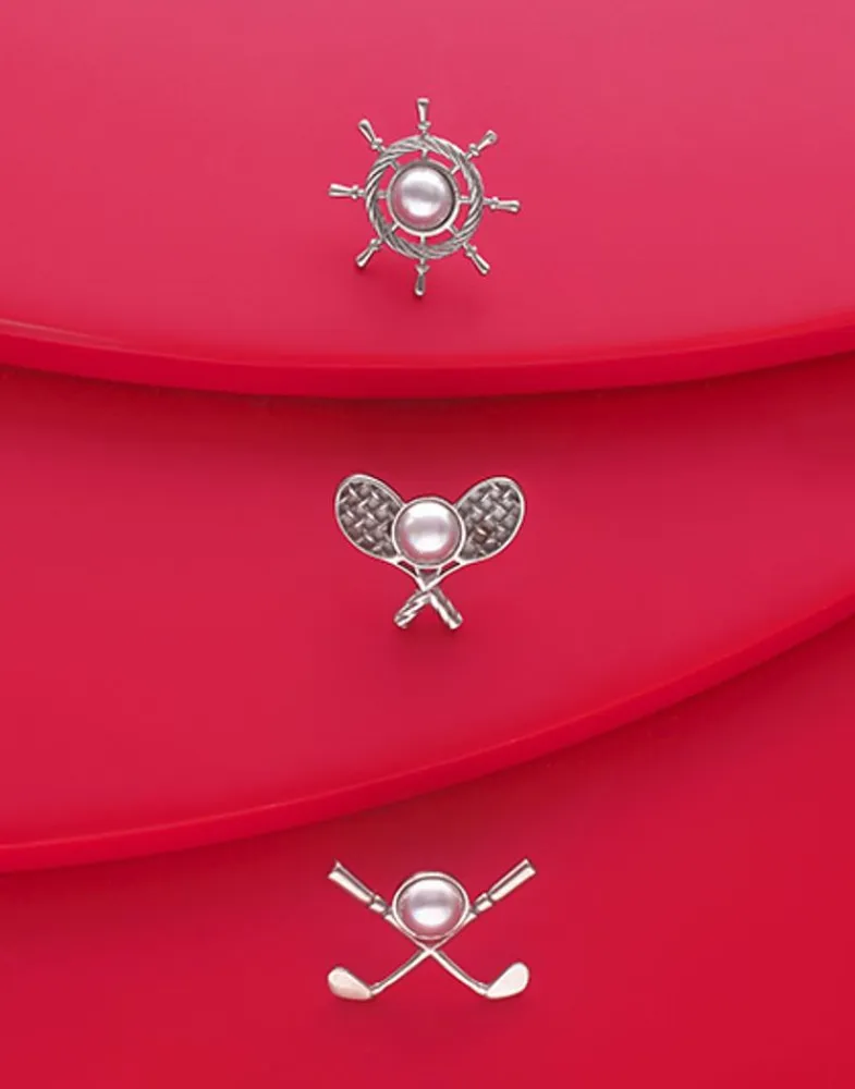 Pins|Majorica Le Club Sailing Broach In Steel With A White Half Pearl