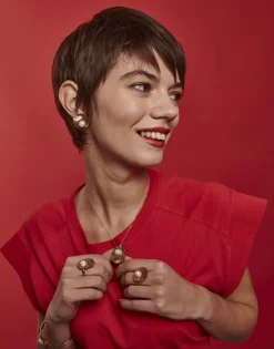 Short Earrings|Majorica Le Palm Pearl Gold-Steel Earrings With Omega Clasp
