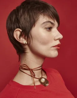 Short Earrings|Majorica Le Palm Pearl Gold-Steel Short Earrings