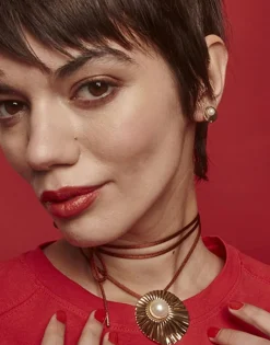 Short Earrings|Majorica Le Palm Pearl Gold-Steel Short Earrings