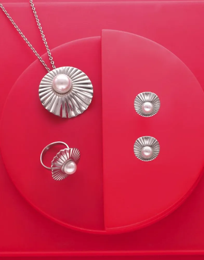 Short Earrings|Majorica Le Palm Pearl Steel Short Earrings