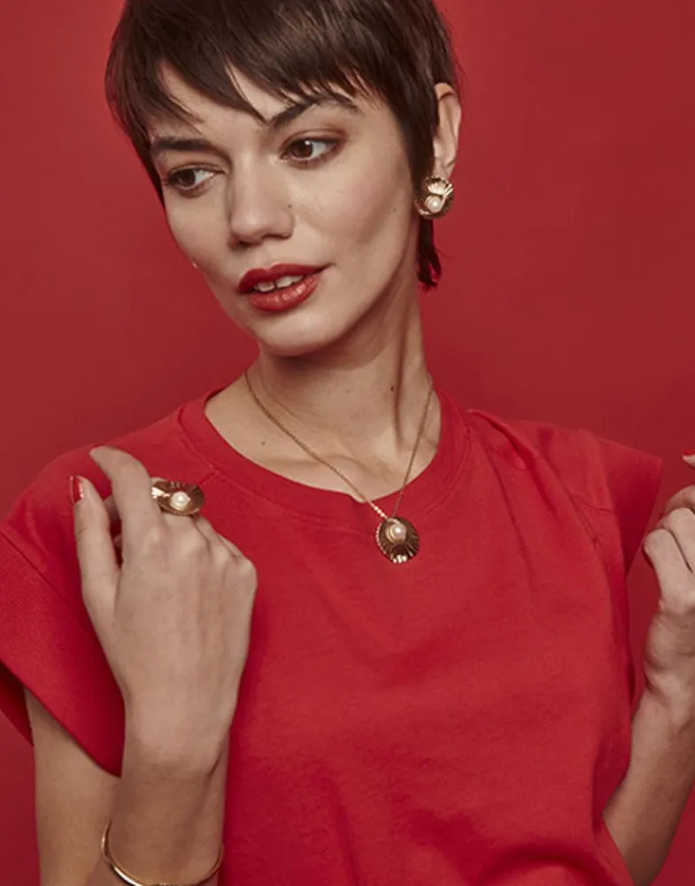Pendants With Chain|Majorica Le Palm White Pearl Gold-Plated Steel Necklace