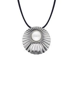 Pendants With Chain|Majorica Le Palm White Pearl Steel Necklace With Blue Silk Cord