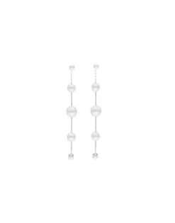 Pearl Drop Earrings|Majorica Long Dangle Earrings With Round Pearls