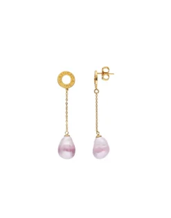 Pearl Drop Earrings|Majorica Long Luar Earrings With Ruby Red Gradient Baroque Pearls