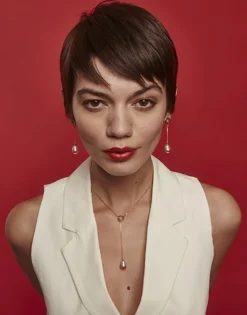 Pearl Drop Earrings|Majorica Long Luar Earrings With Ruby Red Gradient Baroque Pearls