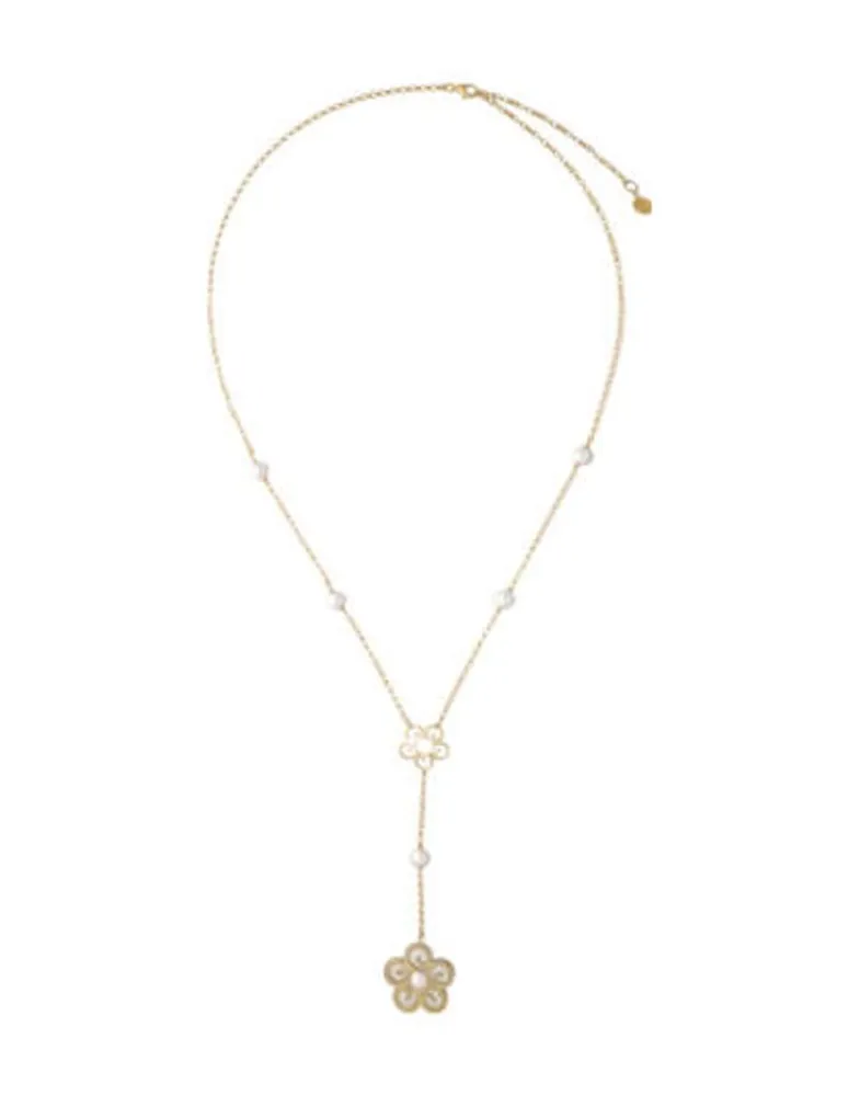 Pearl Chain Necklaces|Majorica Long Roxana Necklace With A Mother-Of-Pearl Flower