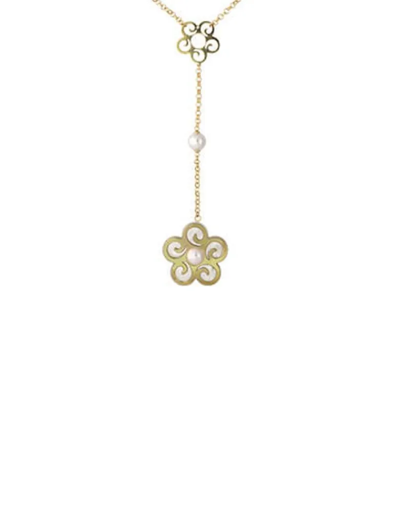 Pearl Chain Necklaces|Majorica Long Roxana Necklace With A Mother-Of-Pearl Flower