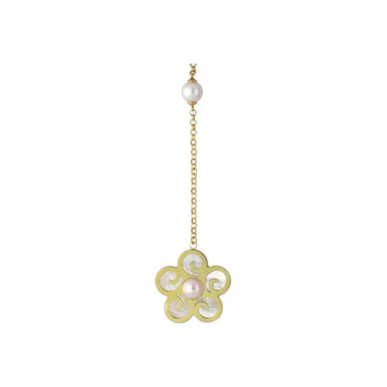 Pearl Chain Necklaces|Majorica Long Roxana Necklace With A Mother-Of-Pearl Flower