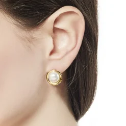 Short Earrings|Majorica Margot Gold-Plated Earrings With An Embedded Round Pearl