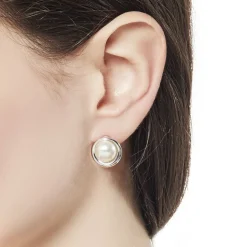 Short Earrings|Majorica Margot Silver Earrings With An Embedded Round Pearl