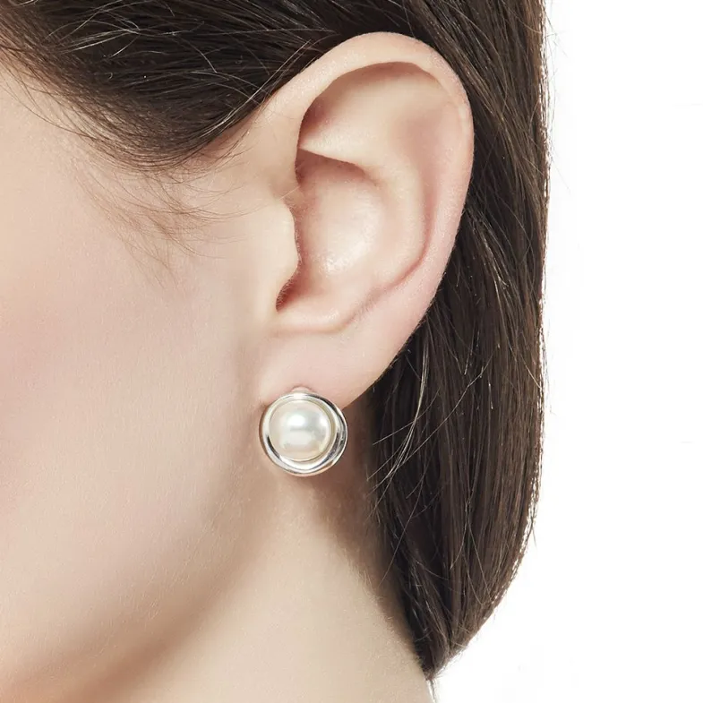 Short Earrings|Majorica Margot Silver Earrings With An Embedded Round Pearl