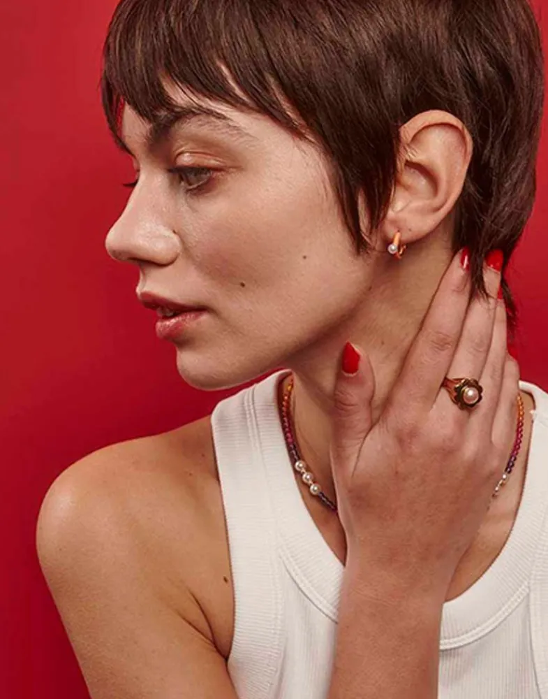 Pearl Hoop Earrings|Majorica Mini 4 Mm Color Pop Pearl Orange Hoop Earrings