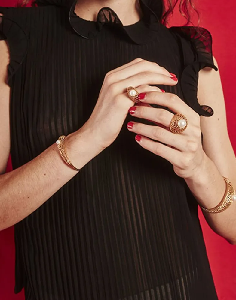 Medium-Sized Rings|Majorica Openwork Etna Medium Ring In Gold-Plated Silver