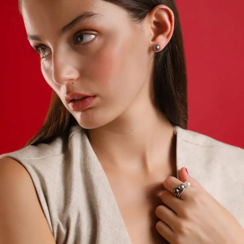Pearl Stud Earrings|Majorica Pearl Earrings Set Lyra 8 Mm Rose, Gray, Nuage