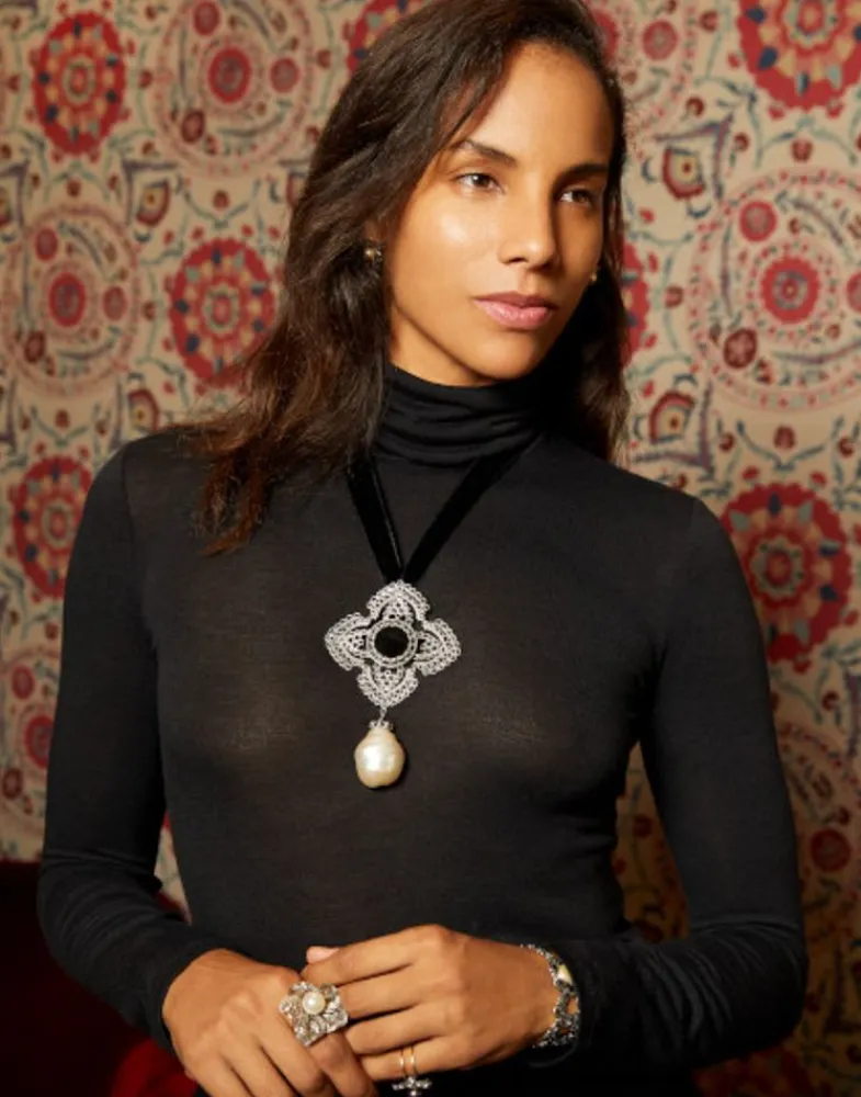 Pendant Chain|Majorica Peregrina Pendant With Onyx And Baroque Pearl
