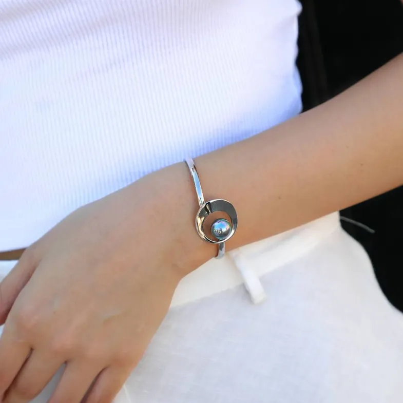 Bangle Bracelets|Majorica Petra Bangle In Steel With Grey Pearl