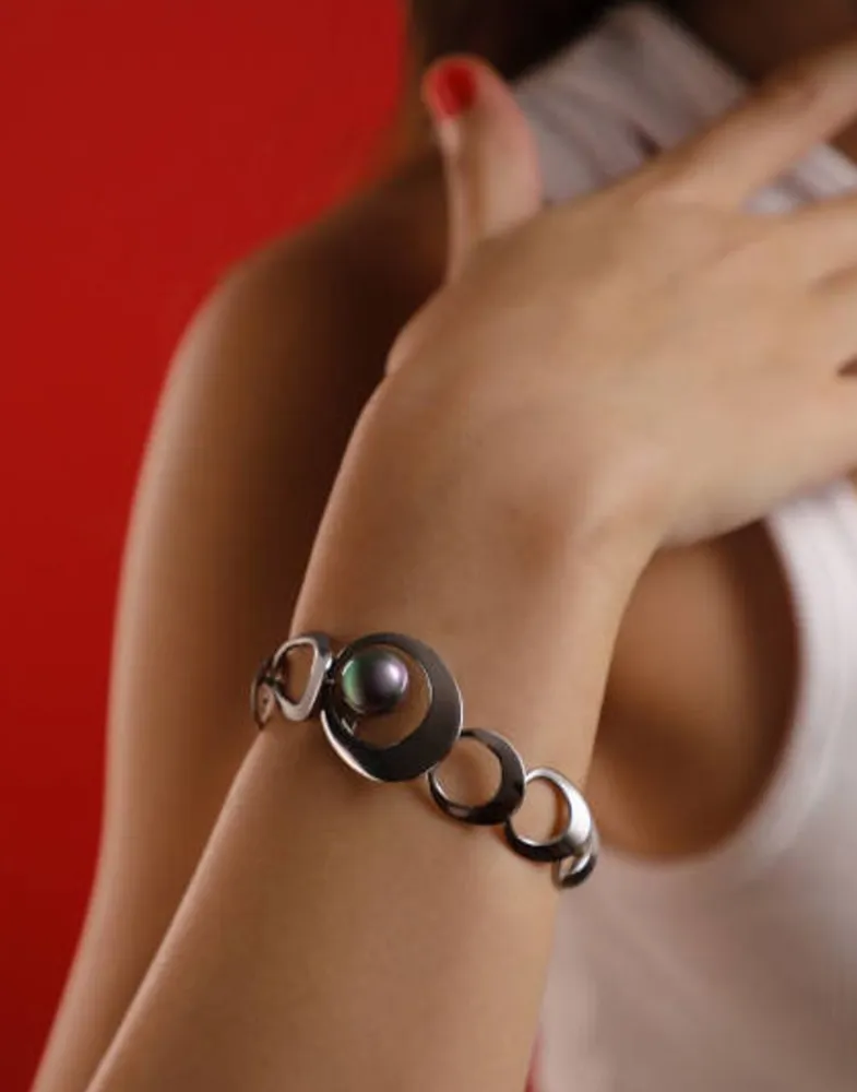 Chain Bracelets|Majorica Petra Chain Bracelet Steel With Grey Pearl