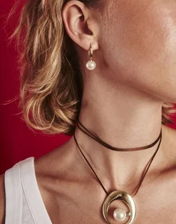 Pendants With Chain|Majorica Petra Cord Necklace In Gold Steel And Coffee Silk